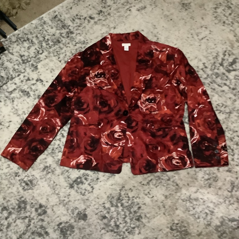 Chico’s Hollie Rose Razzie Red Floral Blazer Chico's Size 2 equal to Sz L(12)